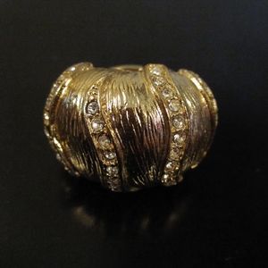 Cocktail Ring 💍 Gold Crystal Clear Glass Elastic